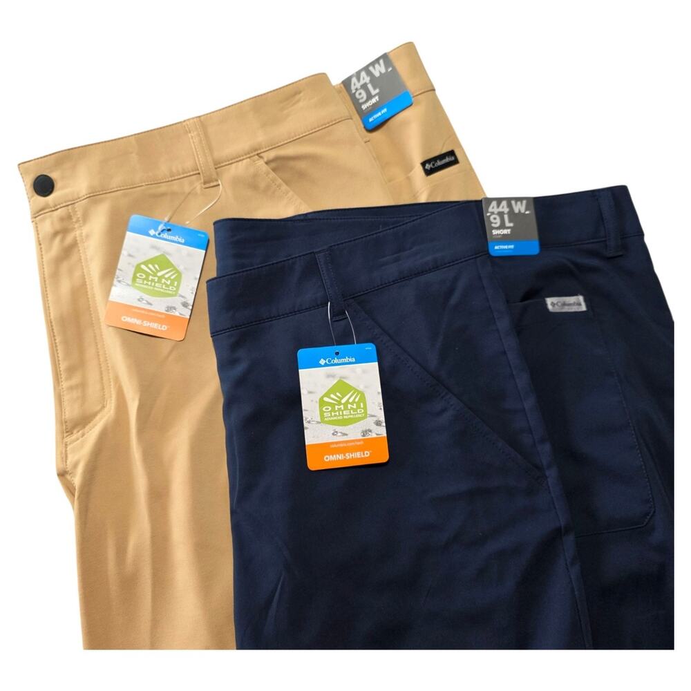 Columbia Sage Peak Chino Shorts Mens 44 9" Omni-Shield NWT Khaki Navy 2 Pair